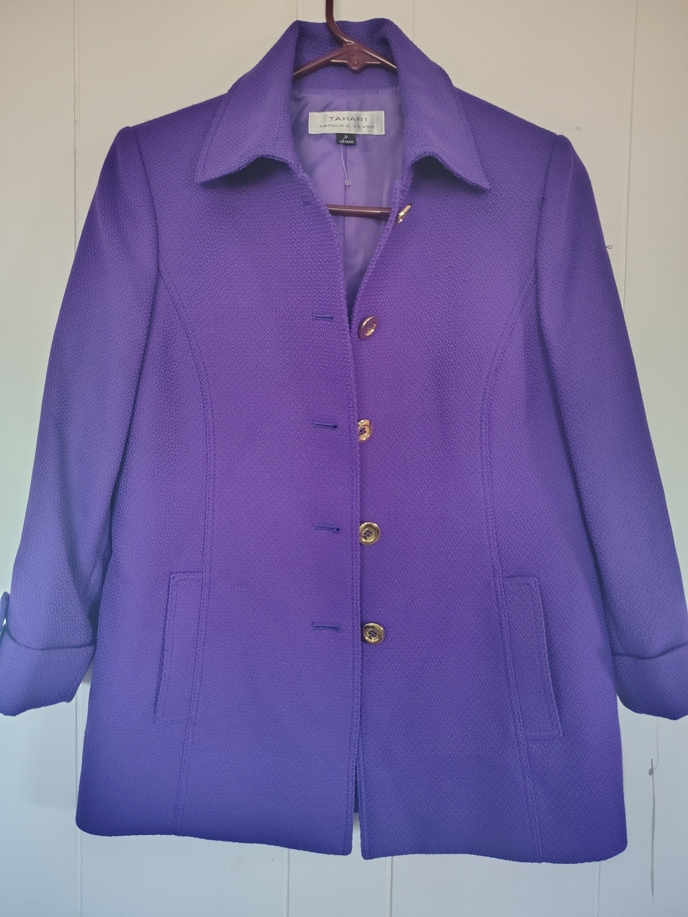 Tahari Purple Button-Front Pea Coat